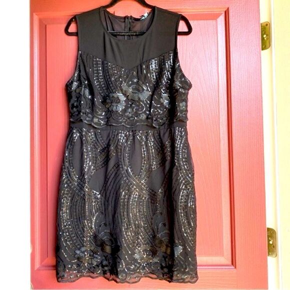 NWT SKY PLUS JET BLACK SEQUIN PEPLUM DRESS 2X - Picture 3 of 15